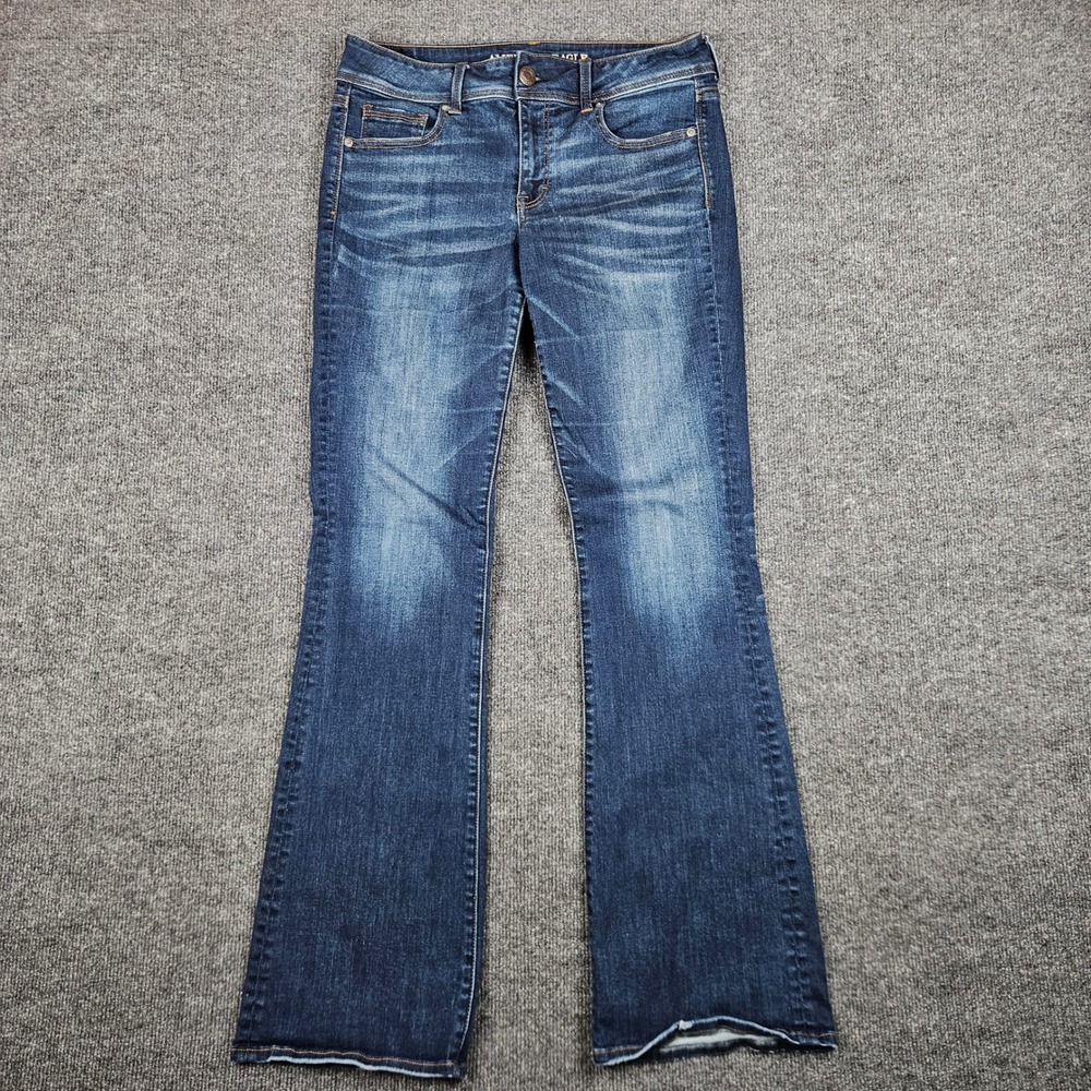 American Eagle Kick Boot Jeans Women's 10 LONG Dark Wash Super Stretch Mid Rise
